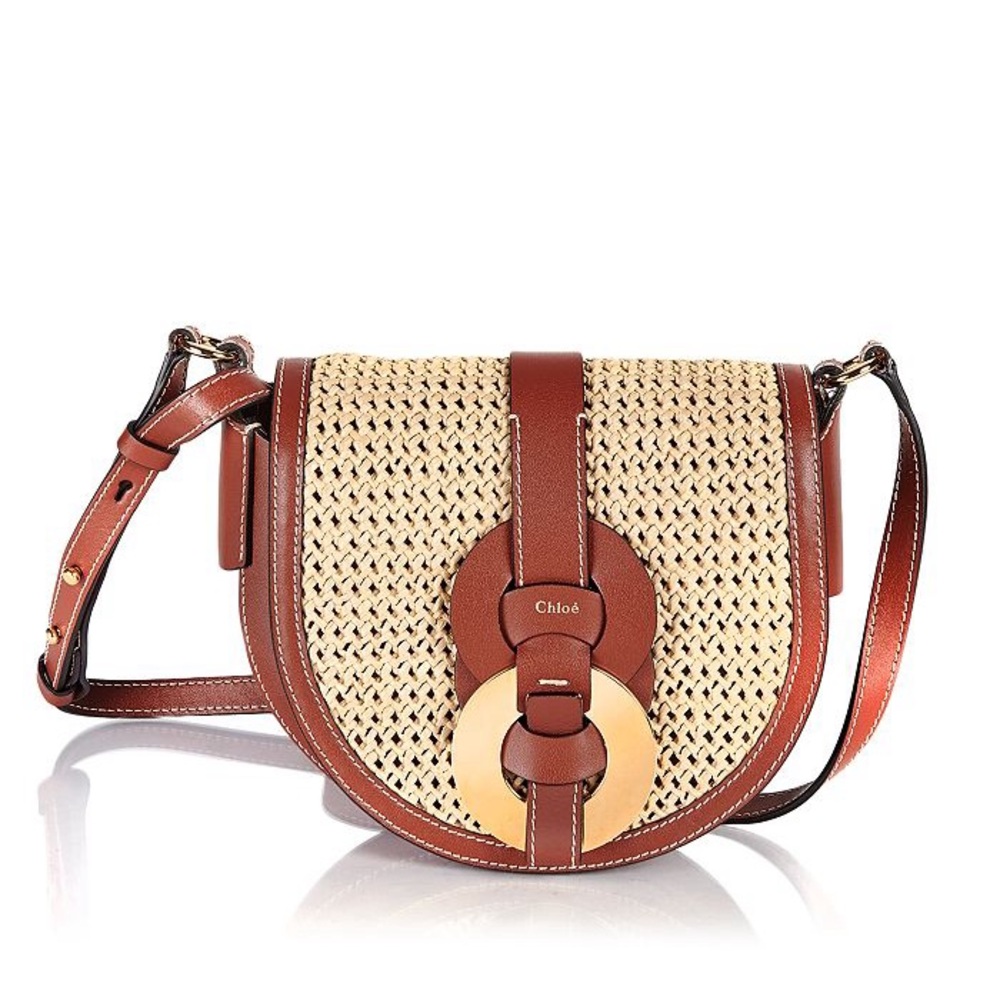 Chloe Darryl Raffia & Leather Saddle Crossbody